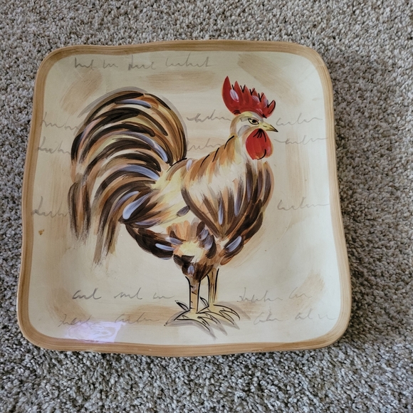 Tabletops Gallery “Rooster” Square Dinner Plate 11” Hand Painted - Picture 1 of 6